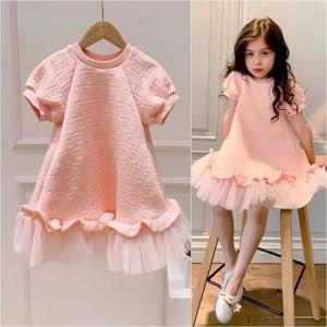 봄 여름 소녀 드레스, 2-9 세 어린이 핑크 롱 드레스, 아기 반팔 메쉬 드레스, 공주 드레스, 십대 의류