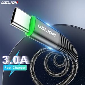 USLION LED 3A USB C 타입 케이블, 마이크로 USB 고속 충전 와이어, 삼성 샤오미 화웨이 휴대폰 충전, USB C 데이터 충전 코드