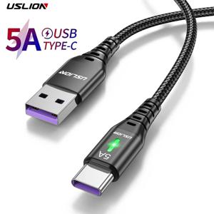 USLION 5A USB C 타입 케이블, 휴대폰 고속 충전 데이터 코드, 삼성 S23, 샤오미 13 12 프로, 포코 원플러스 11, 리얼미 1M 2M 3M