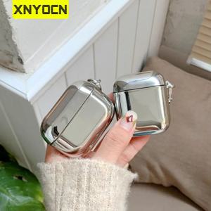 Xnyocn 전기 도금 이어폰 케이스 에어팟 1 2 3 간단한 보호 커버 에어팟 프로 실버 메탈 키 체인 박스, 에어팟 프로 이어폰 케이스 은색 금속 에어팟