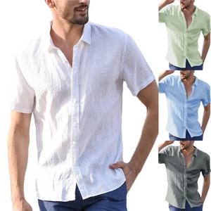 남성용 반팔 셔츠, 코튼 린넨 셔츠 블라우스, 흰색 소셜 포멀 셔츠, 비즈니스 캐주얼 탑 셔츠, 남성 의류, 여름
