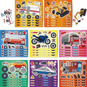 DIY 엔지니어링 자동차 퍼즐 스티커, 얼굴 만들기, 어린이 나만의 오토바이 만들기, 기차 트럭 퍼즐 게임, 어린이 장난감, 8 매, 16 매