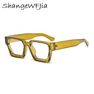 여성용 노란색 사각형 안경, 오버사이즈 투명 렌즈 안경, 빈티지 빅 프레임 컴퓨터 고글 안경, 패션 안경