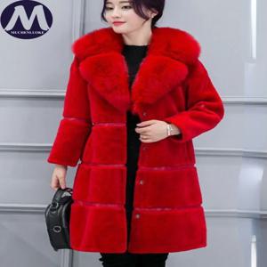 여자의 우아한 모조 여우 머리 고리 따뜻한 모피 코트 한국 패션 슬림 핏 인공 봉제 코트 가을 겨울 새로운