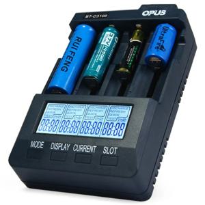 OPUS BT-C3100 충전식 리튬 이온 배터리용 스마트 범용 배터리 충전기 어댑터, NiCd NiMH AA AAA 10440 18650, 4 슬롯