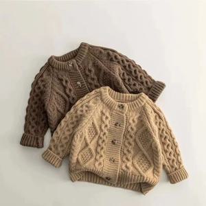 여아 남아 니트 가디건, 유아 어린이 스웨터, 가을 겨울 용수철 니트웨어 코트, 아기 옷, 12M-7Y
