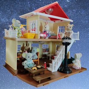 어린이 숲 가족용 장난감, 2 층 인형 집, 계단 주방 욕실 미니어처 액세서리 가구, 동물 토끼 인형