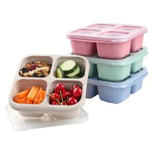 재사용 가능한 식사 준비 점심 용기, 어린이 및 성인용 휴대용 스낵 보관 병, 가정용 주방 도구, 4 그리드 스낵 용기