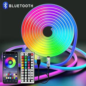 RGB 네온 LED 스트립 블루투스 앱, 원격 방수 네온 스트립 조명, TV 홈 야외 장식 조명용 RGB 스트립, DC5V, 44 키