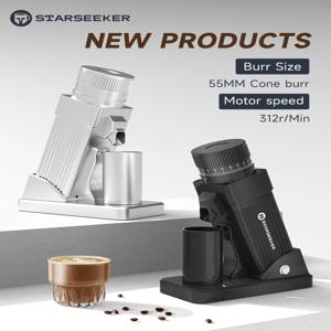 STARSEEKER E55 전기 커피 연마기, 에스프레소 콘 버, 무단 미세도 조정 콜드브루, 콩 연마기 블랙 실버, 55mm