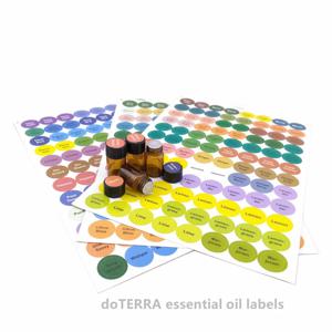 사전 인쇄 된 에센셜 오일 병 뚜껑 레이블 라운드 서클 스티커, 모든 도테라 영 리빙 오일 오거나이저용 다채로운 색상, 1 세트