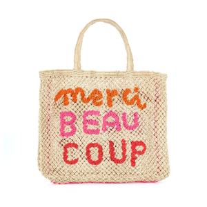 'Merci Beau Coup' Large Bag - Natural and red multi