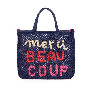 'Merci Beau Coup' Large Bag - Indigo and red multi