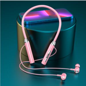 BDCMM 휴대용 무선 땀 방지 넥밴드 블루투스 5.2 이어폰 귀걸이형 가정용 무선 이어폰, 분홍색