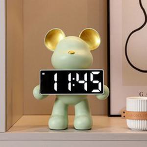 Uinox 곰돌이 탁상용 시계 감성 인테리어 테디베어 LED 탁상시계, 녹색, 선 자세