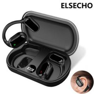ELSECHO 오픈 귀걸이형 공기 전도 블루투스 이어폰, 블랙, 블랙