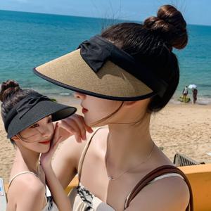여름모자 여성썬캡 햇빛차단 리본스타일  밀짚썬캡 해외여행