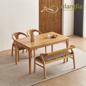 핀란디아 엘리 4인 원목식탁세트(의자2+벤치1)