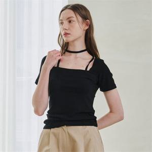 Square Neck Half Sleeve Tie T-Shirts - Black