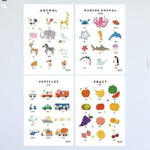 4장세트 어린이 학습 동물 과일 그림 아이방 벽보 포스터(A2)