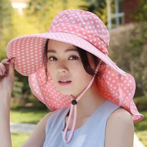 [옷자락] 여자 땡땡이 패턴 자외선 차단 농부 농활 마스크 모자
