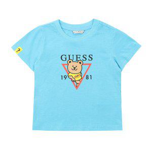 [현대백화점 부산점] 게스키즈 여름 신상 삼각 곰돌이 반팔 하늘색 티셔츠 G34DBT130N4