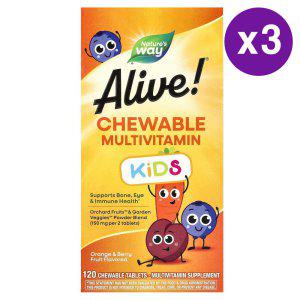 네이쳐스 웨이 얼라이브 키즈 종합비타민 120 츄어블 3 팩 Nature's Way Alive Kids Multivitamin Chewable