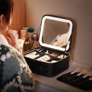 메이크업박스 거울 화장품 가방 LED 조명 휴대용 뷰티 메이크업 용품 박스