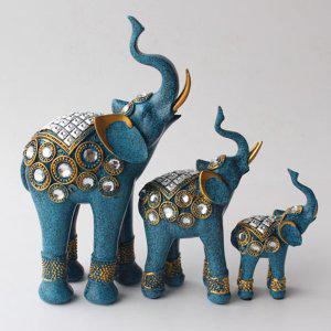 세마리 마블푸른 코끼리 장식품 풍수 인테리어 코끼리 장식 소품 집들이 개업 이사 선물