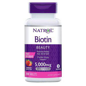 해외 Natrol Biotin 5000mcg 비오틴 딸기맛 250정