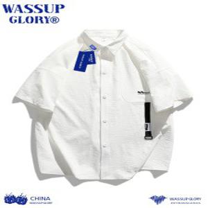 WASSUP GLORY 트렌디 루즈핏 아메리칸 레트로 여름 캐주얼 반팔 셔츠