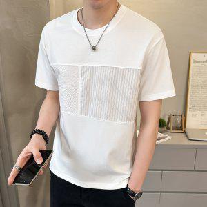 트렌드 남성용 아이스 패치워크 루즈핏 반팔 티셔츠