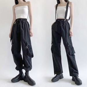 여자 멜빵 밑단 스트링 카고 밴딩 팬츠 딩팬츠 바지 힙합 멜빵탈 부착