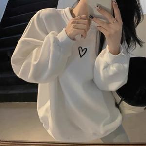 하트 심플 긴팔 맨투맨 티셔츠 루즈핏 기본 레이어드 베이직