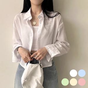 반크롭 잔스트라이프 셔츠 여성 블라우스 여자와이 겨울 남성 남방 남자상의 체크 여성상의