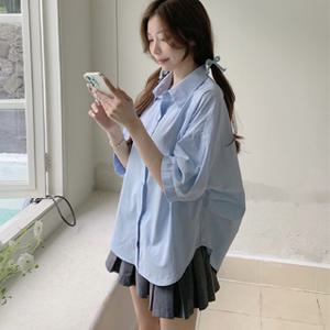 루즈핏 가오리 트임 셔츠 여성 셔츠블라우스 7부 뒷트임