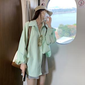 아리 루즈핏 스트라이프 셔츠 코디 여성 셔츠블라우스 원피스 남방