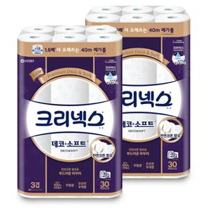 크리넥스 데코&소프트 3겹 화장지 40m x 30롤 x 2
