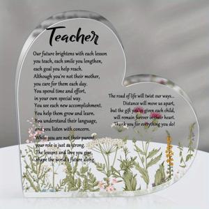 여성을 위한 1개의 교사 감사 선물 아크릴 하트 교사 종이중량지 기념품, 선물, 코치, 조수를 위한 교사 감사 선물, 크리스마스 교사 선물, 사무실 책상 장식