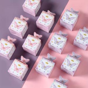 24개, 나비 사탕 상자 파티 선물 트릿 상자, 핑크와 보라색 나비 꽃 모양의 귀여운 선물 상자, 생일 파티 용품, 베이비 샤워, 결혼식 파티를 위한 종이 선물 상자