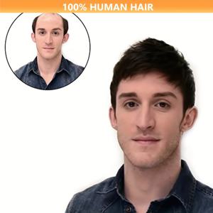 남성용 수제 자연스러운 짧은 머리 토퍼 - 실제 인간 모발 클립인 크라운, 백발 커버용, 16X18cm