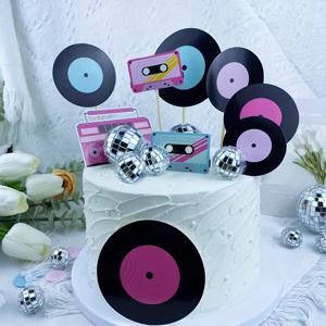 디스코 볼 테이프 라디오 카세트 칫솔 케이크 장식 레트로 힙합 테마 파티에 어울리는 케이크 장식, 디스코 테마 생일 파티, 80년대 90년대 테마 파티, 레트로 테마 파티, 결혼식, 브라이덜 샤워, 독신자 파티