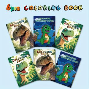 6pcs 공룡 색칠책 작은 색칠책 생일 파티 선물 교실 활동 용품, 미니 색칠책, 6 페이지 (12 그림 페이지)