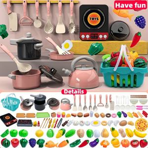 분홍색 소녀 주방 놀이방 장난감 시뮬레이션 요리 세트 과일 및 채소 절단 피자 퍼즐 장난감 역할극 소형 셰프 장난감 (제품에는 배터리가 포함되어 있지 않음) 웟 무바라크