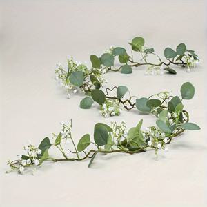 1pc, 인공 덩굴 유칼립투스 잎 시뮬레이션 꽃 라탄, 벽난로 식당 문 장식 파티 장식
