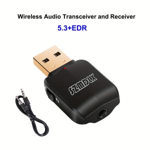 카 헤드폰, 컴퓨터, TV 및 홈 스테레오 스피커용 3.5mm AUX 무선 오디오 어댑터가 장착된 5.3+EDR USB 무선 오디오 송수신기, 드라이버 필요 없음.