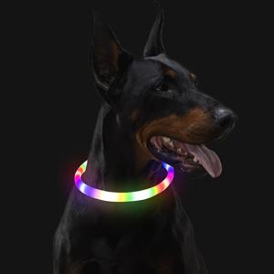 개 목걸이, 재충전용 RGB 색깔 변화는 개 목걸이, 밤 걷기를 위해 눈에 보이는 애완 동물을 불이 켜집니다