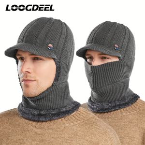 겨울 2 1 세트, Balaclava Neck Warmers 니트 모자 남성용 및 여성용 비니 페이스 커버 캡, 귀 보호 니트 모자 넥 커버