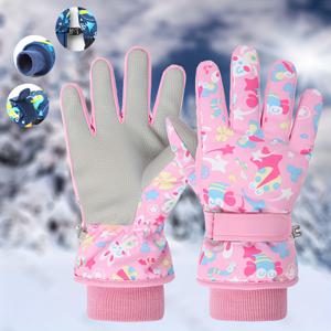 겨울 어린이 스키 장갑 - 따뜻하고 바람막이, 추위 방지, 방수 및 벨벳 두께 증가 - 4세 이상 어린이에게 적합