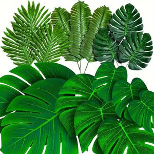 96개, 애완용 열대 모나스테라 가짜 야자 잎 모나스테라 줄기 루아 하와이안 파티 (녹색) 파티 장식 용품